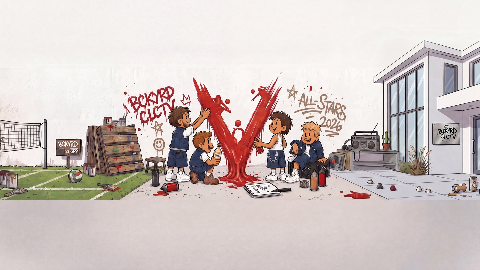 Original Backyard All-Stars painted V pocket artwork